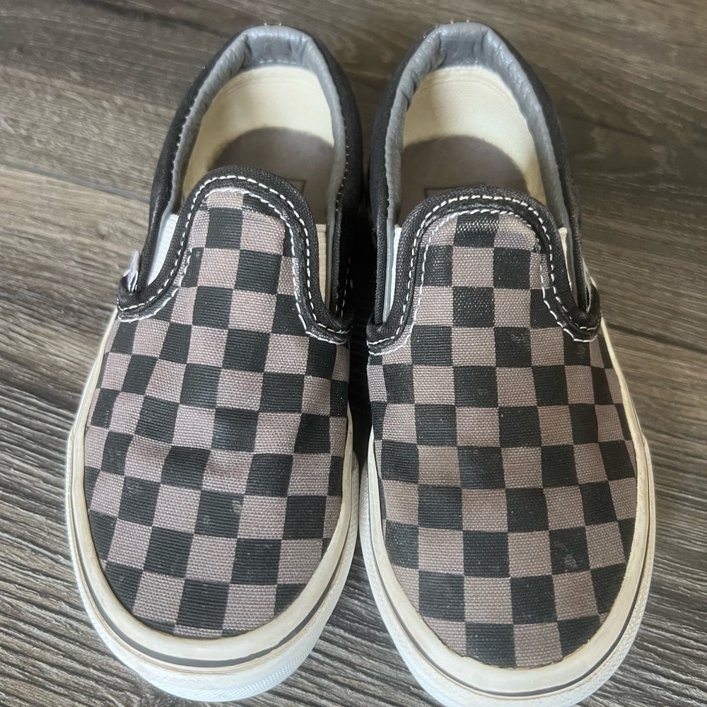 Vans Kids Checkered Slip-On Sneakers - Black and Brown